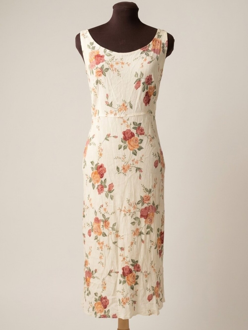 90s Floral Maxi Dress in Cream with Rose Print